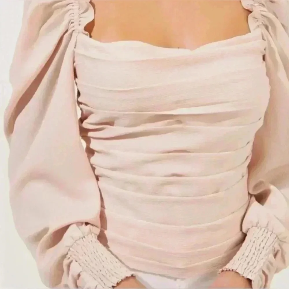 NEW ASTR The Label Puff Long Sleeve Blouse Off Shoulder Blush Sz XL Smocked NWT
